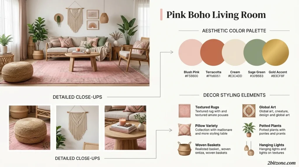 Pink Boho Living Room 2