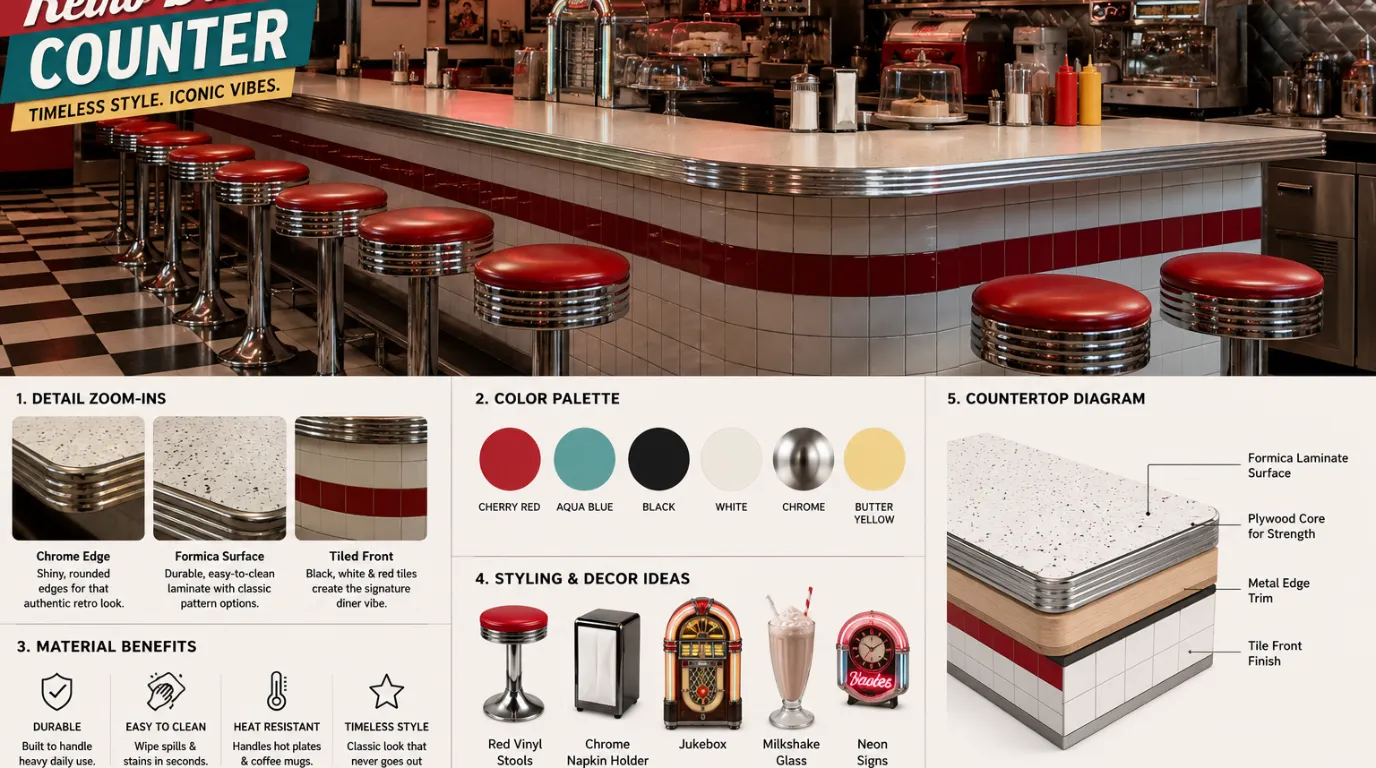 Retro Diner Counter Kitchen Counter Decor