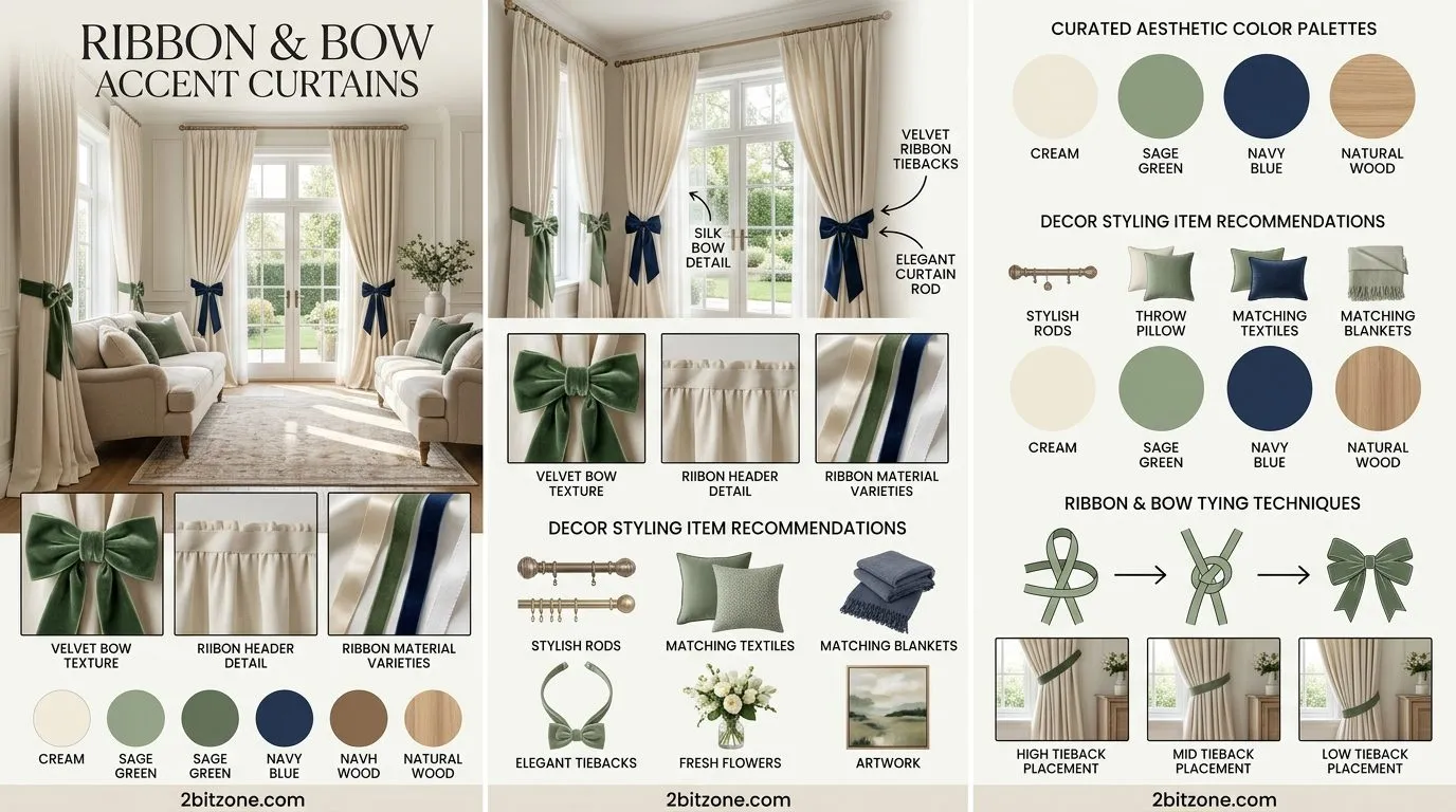Ribbon Bow Accents Living Room Curtain Ideas