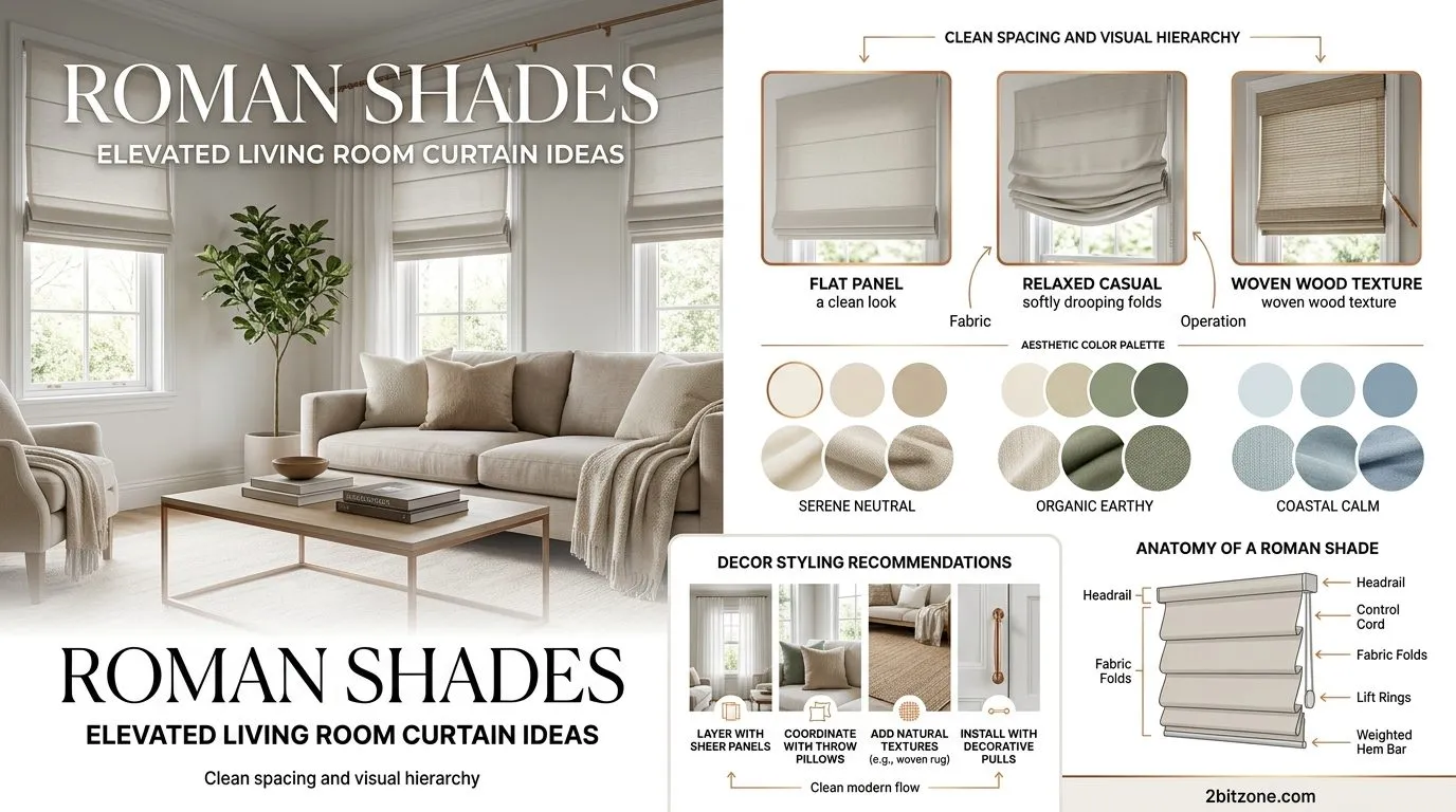 Roman Shades Living Room Curtain Ideas