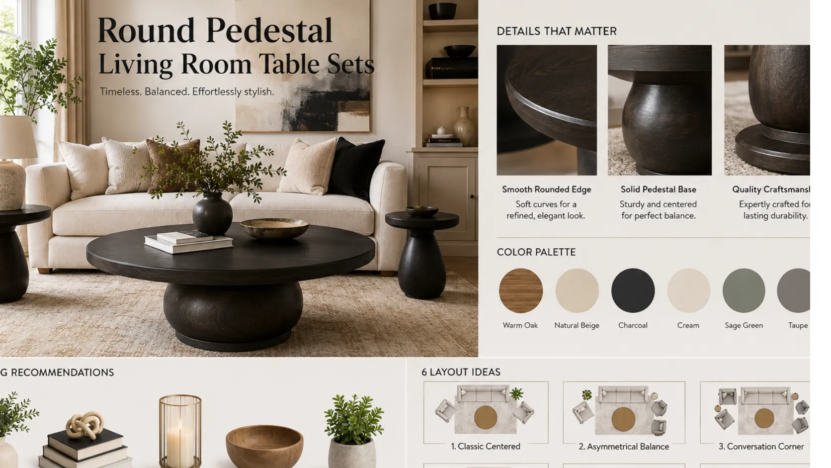 Round Pedestal Living Room Table Sets