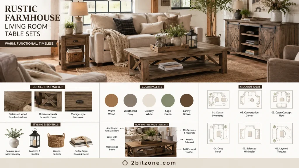 Rustic Farmhouse Living Room Table Sets