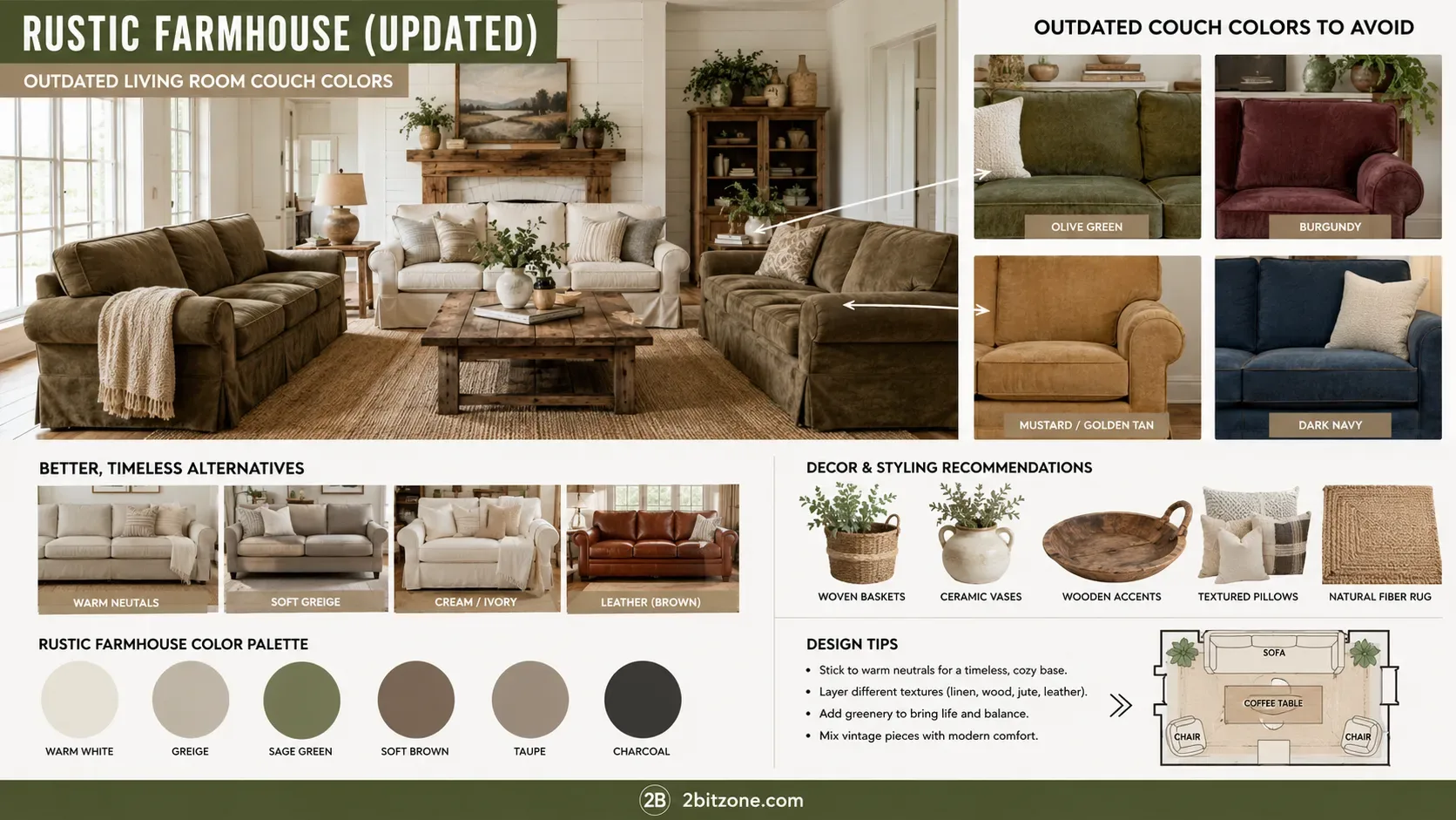 Rustic Farmhouse Outdated Living Room Couch Colors