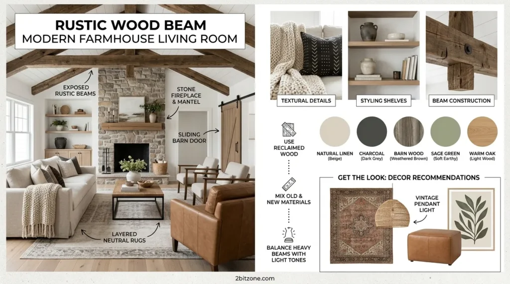 Rustic Wood Beam Modern Farmhouse Living Room