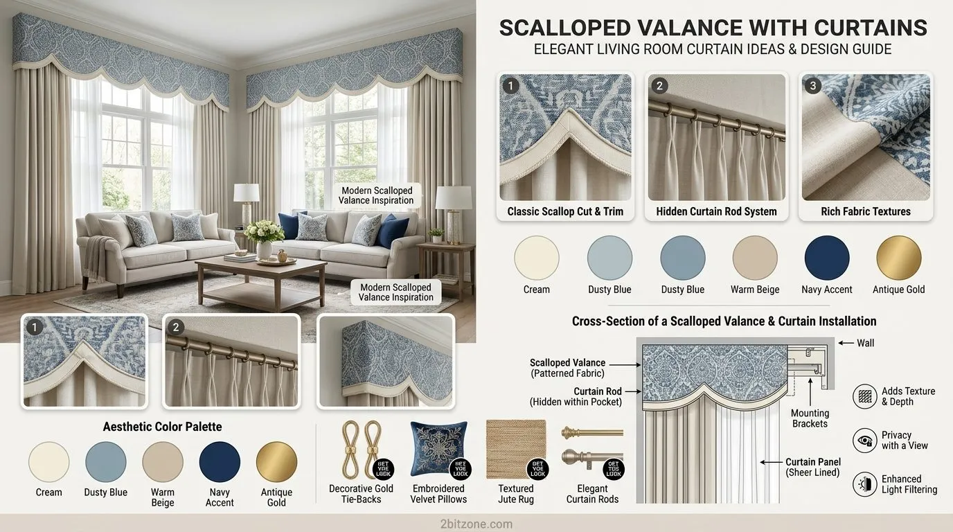 Scalloped Valance With Curtains Living Room Curtain Ideas