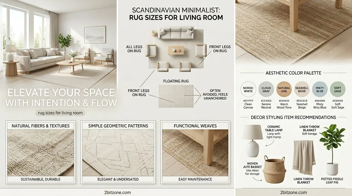 Scandinavian Minimalist Rug Sizes For Living Room