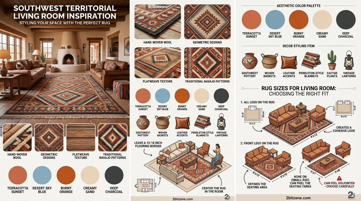 Southwest Territorial Rug Sizes For Living Room