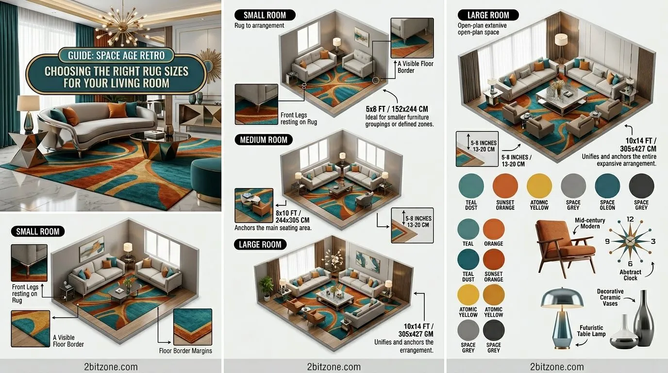 Space Age Retro Rug Sizes For Living Room