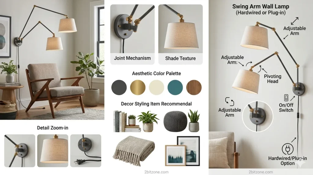 Swing Arm Wall Lamp Hardwired Or Plug In