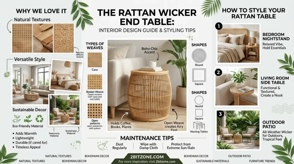 The Rattan Wicker End Table