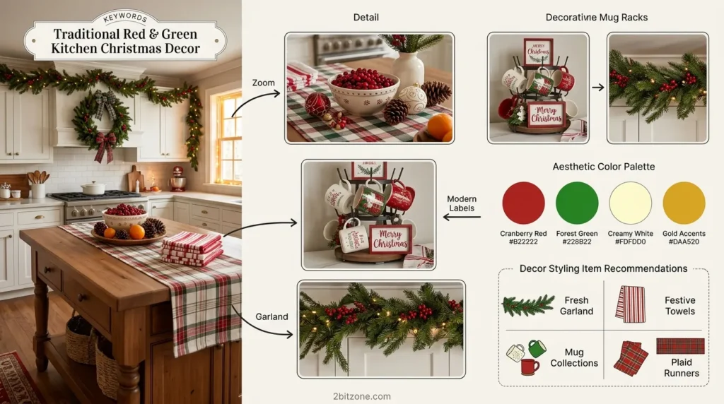 Traditional Red Green Kitchen Christmas Decor