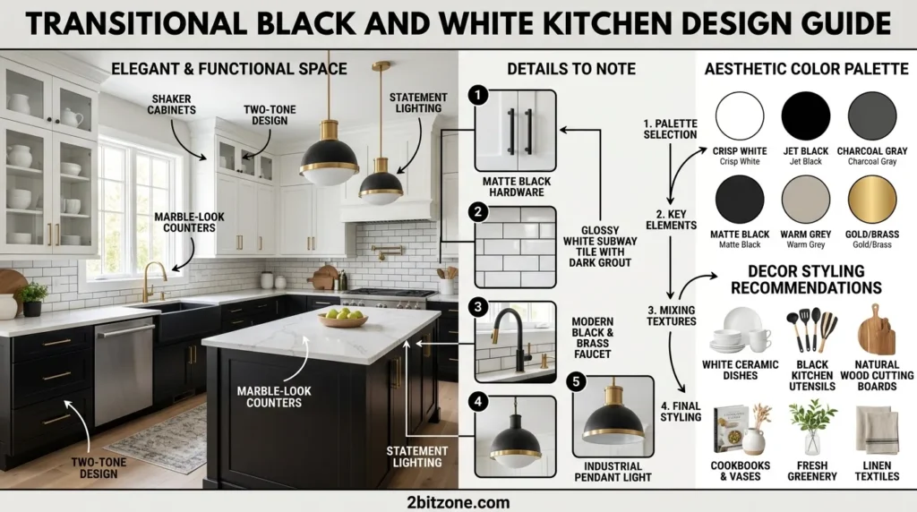Transitional Black And White Kitchen