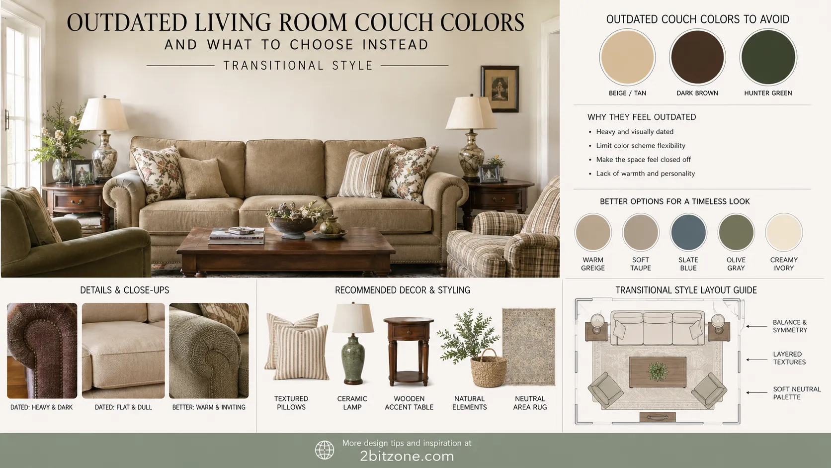 Transitional Style Outdated Living Room Couch Colors