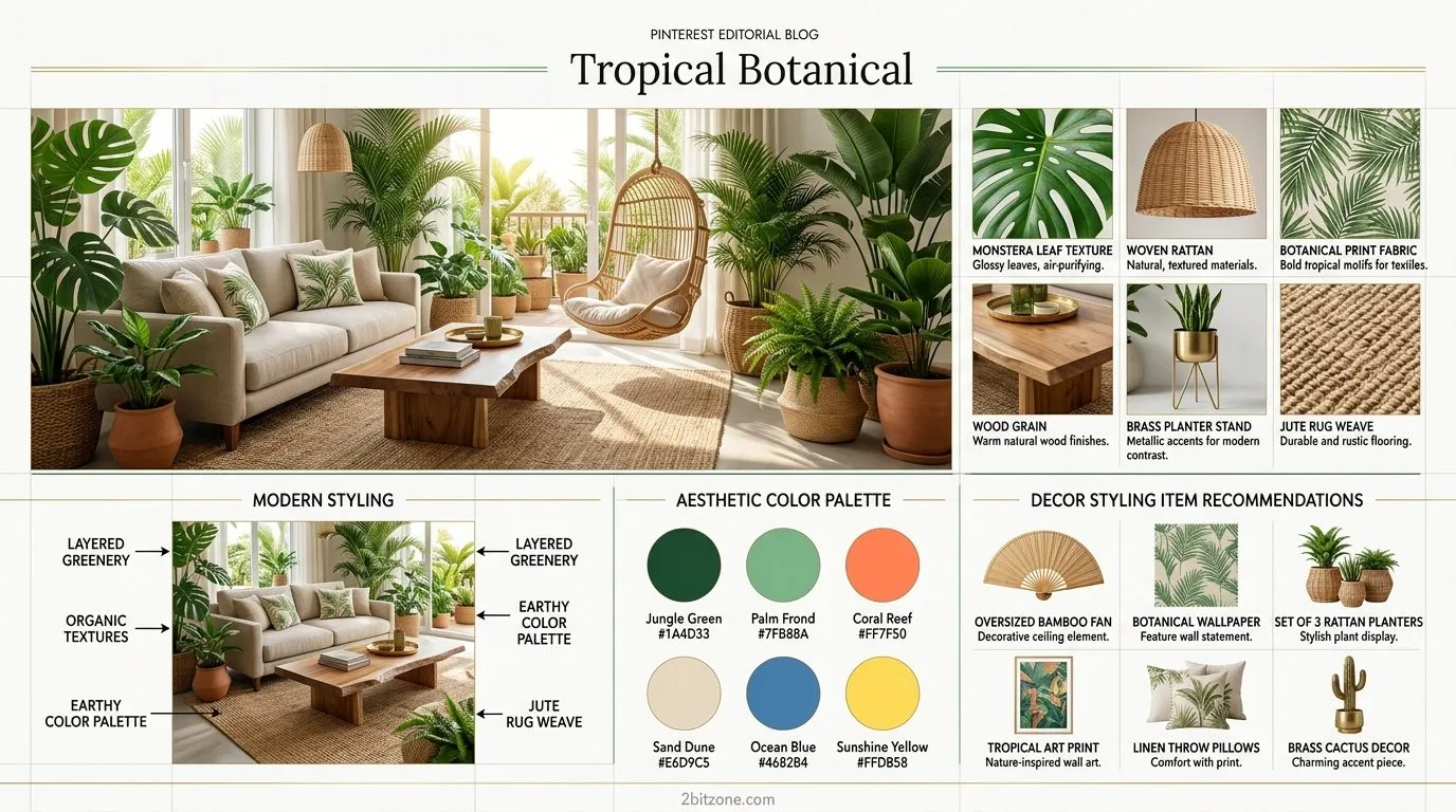 Tropical Botanical Rug Sizes For Living Room