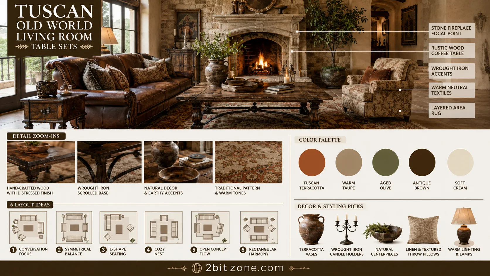 Tuscan Old World Living Room Table Sets