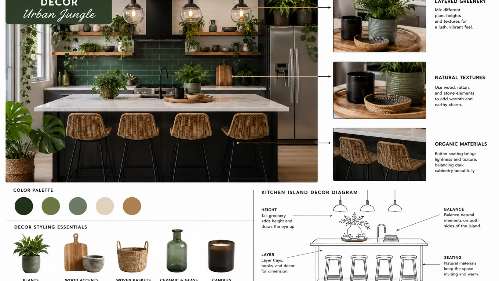 Urban Jungle Kitchen Island Decor