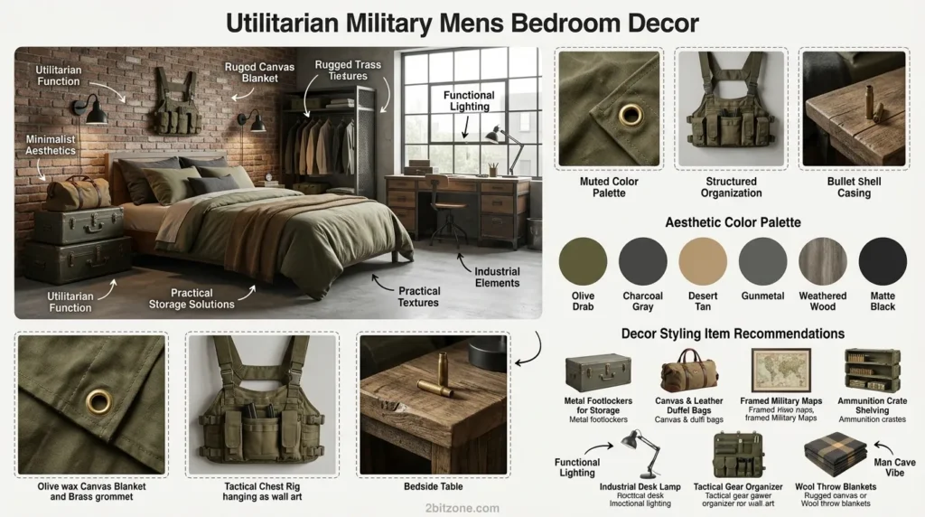 Utilitarian Military Mens Bedroom Decor
