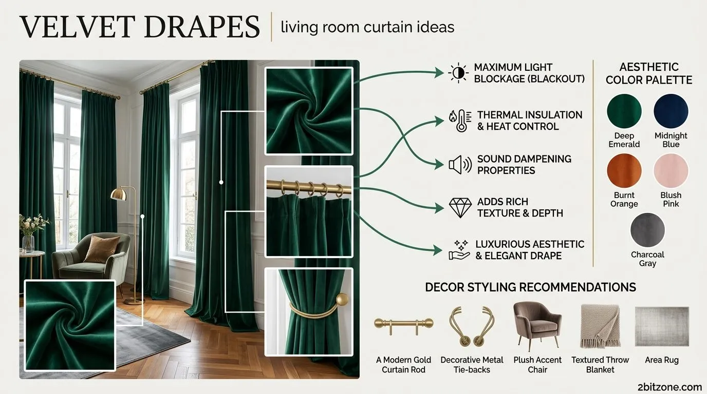 Velvet Drapes Living Room Curtain Ideas