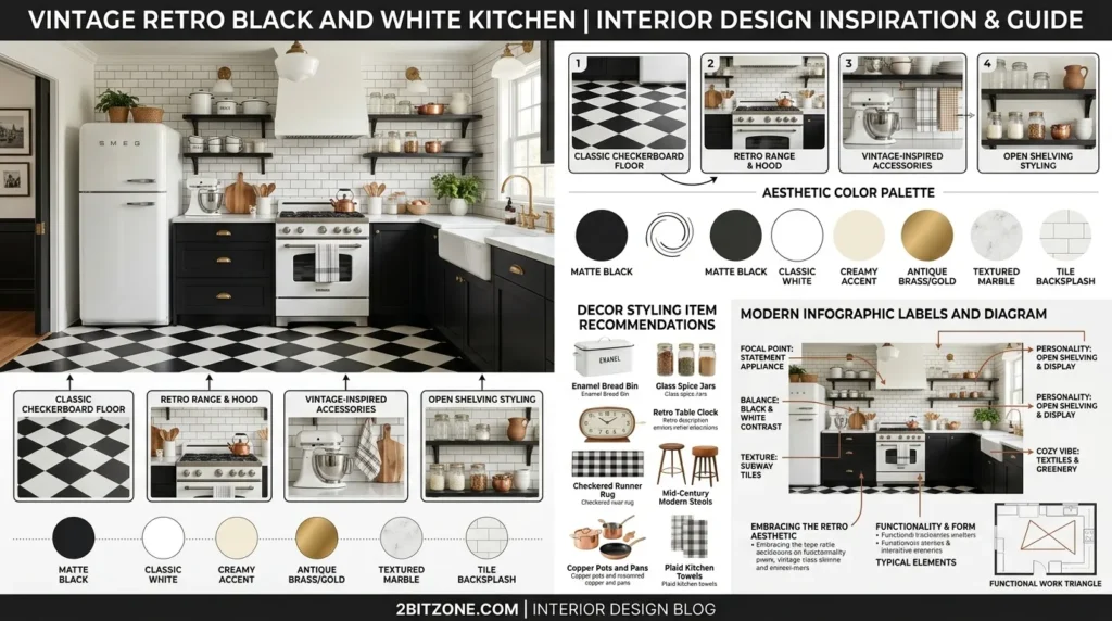 Vintage Retro Black And White Kitchen