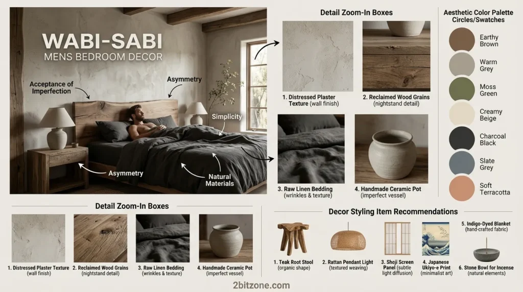 Wabi Sabi Mens Bedroom Decor