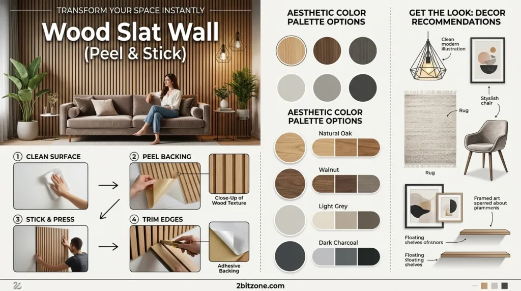 Wood Slat Wall Peel Stick