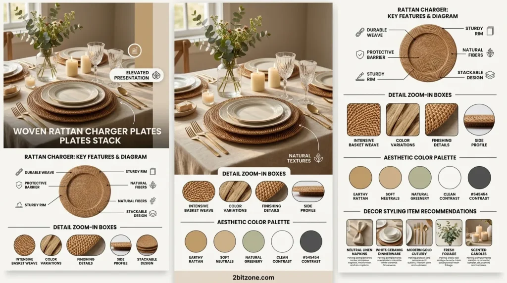 Woven Rattan Charger Plates Stack