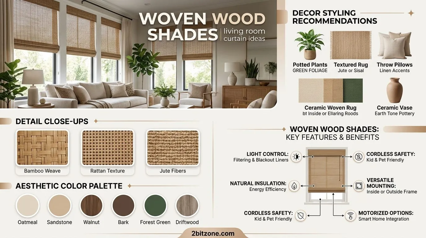 Woven Wood Shades Living Room Curtain Ideas