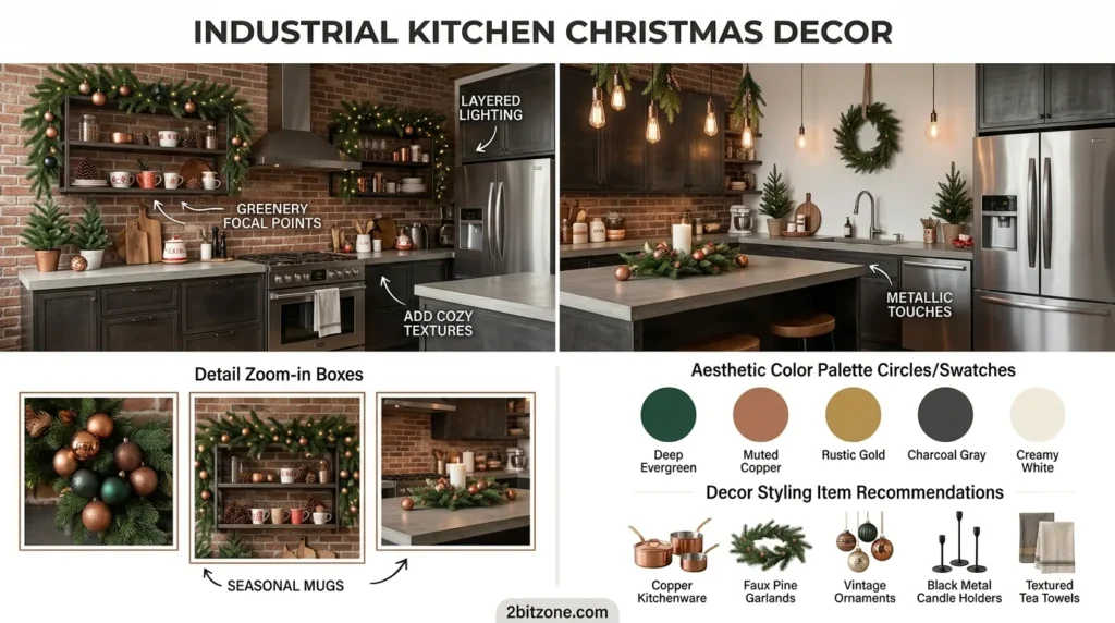 Industrial Kitchen Christmas Decor
